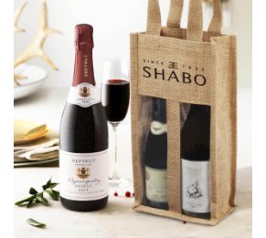 תיק בד מיוטה טבעית עם חלון שקוף ל־2 בקבוקי יין